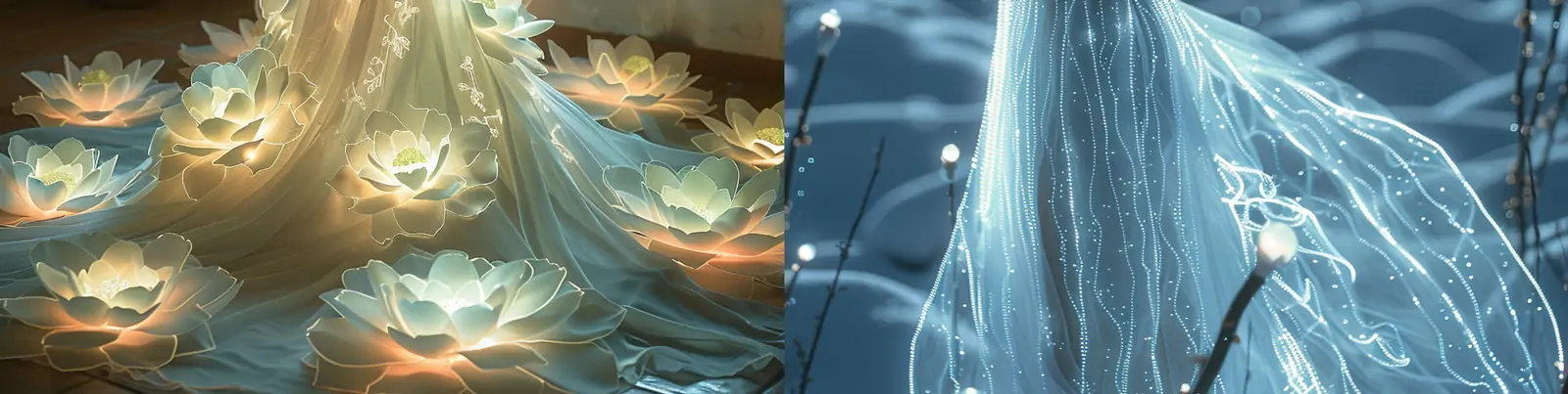 美女模特人物白色长裙发光体鲜花造型艺术写真婚纱摄影封面海报midjourney关键词咒语