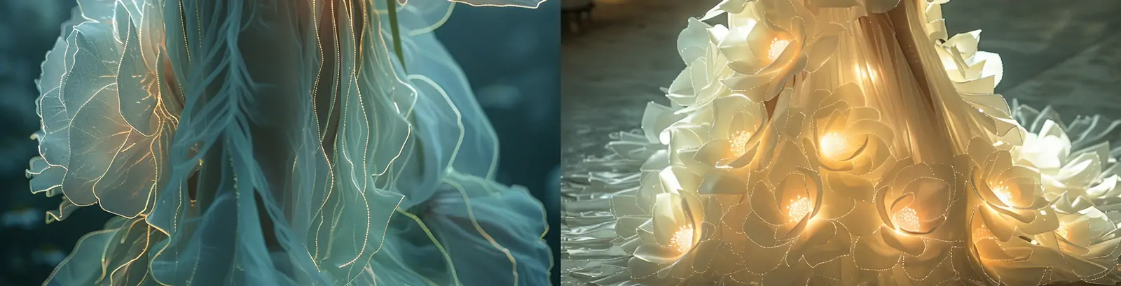 美女模特人物白色长裙发光体鲜花造型艺术写真婚纱摄影封面海报midjourney关键词咒语