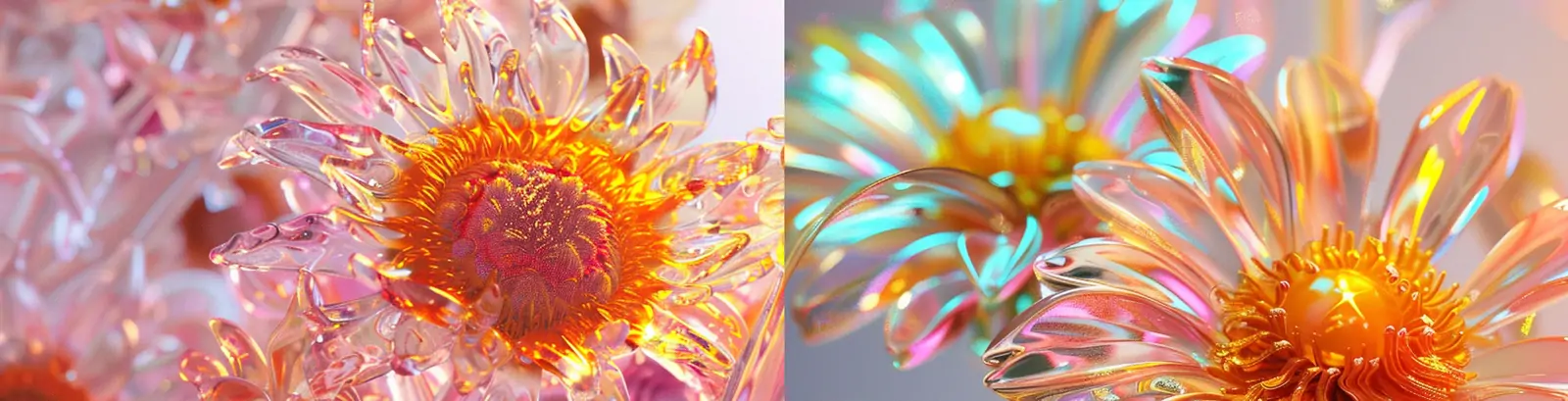 未来主义有机透明水晶鲜花植物花朵向日葵艺术立体摄影海报midjourney关键词咒语