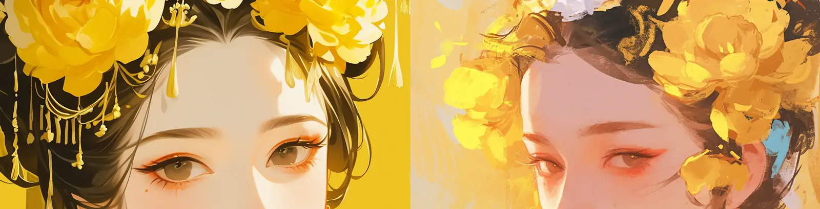 中国古代美女人物精致唐代黄色服装头饰特写插图绘画海报midjourney关键词咒语