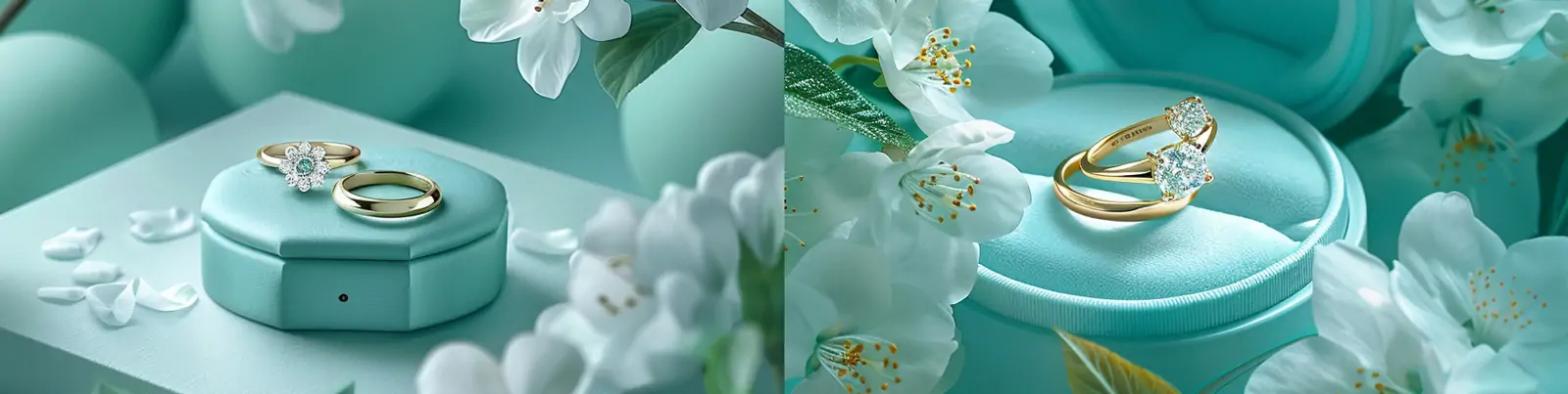 高端梵克雅宝蒂芙尼蓝色礼盒珠宝戒指项链系列产品广告摄影海报midjourney关键词咒语