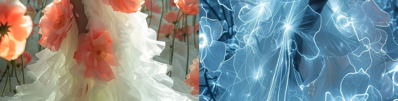 美女模特人物白色长裙发光体鲜花造型艺术写真婚纱摄影封面海报midjourney关键词咒语