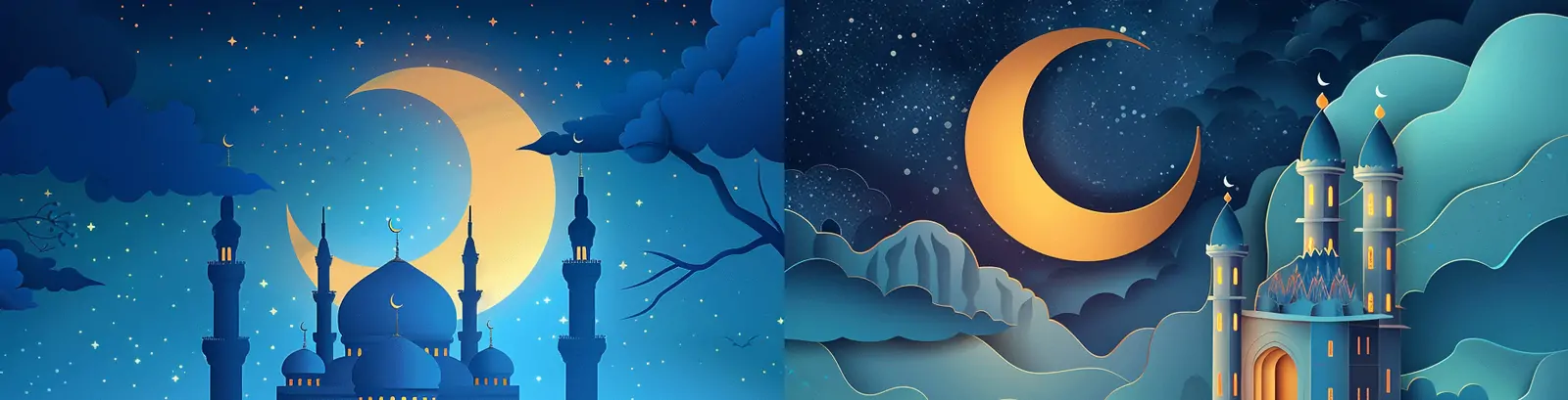 梦幻月亮城堡童话故事建筑夜景剪纸艺术纸雕场景插图海报midjourney关键词咒语