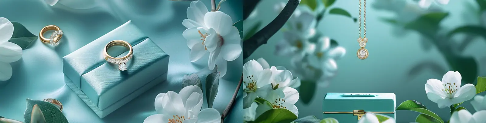 高端梵克雅宝蒂芙尼蓝色礼盒珠宝戒指项链系列产品广告摄影海报midjourney关键词咒语