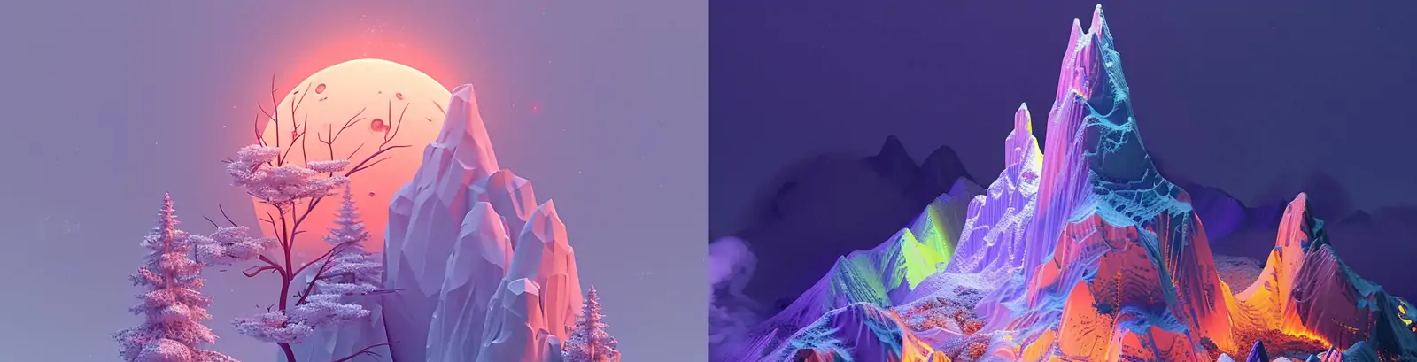 3D立体粘土世界自然山脉雪山北极光场景等距插图海报midjourney关键词咒语