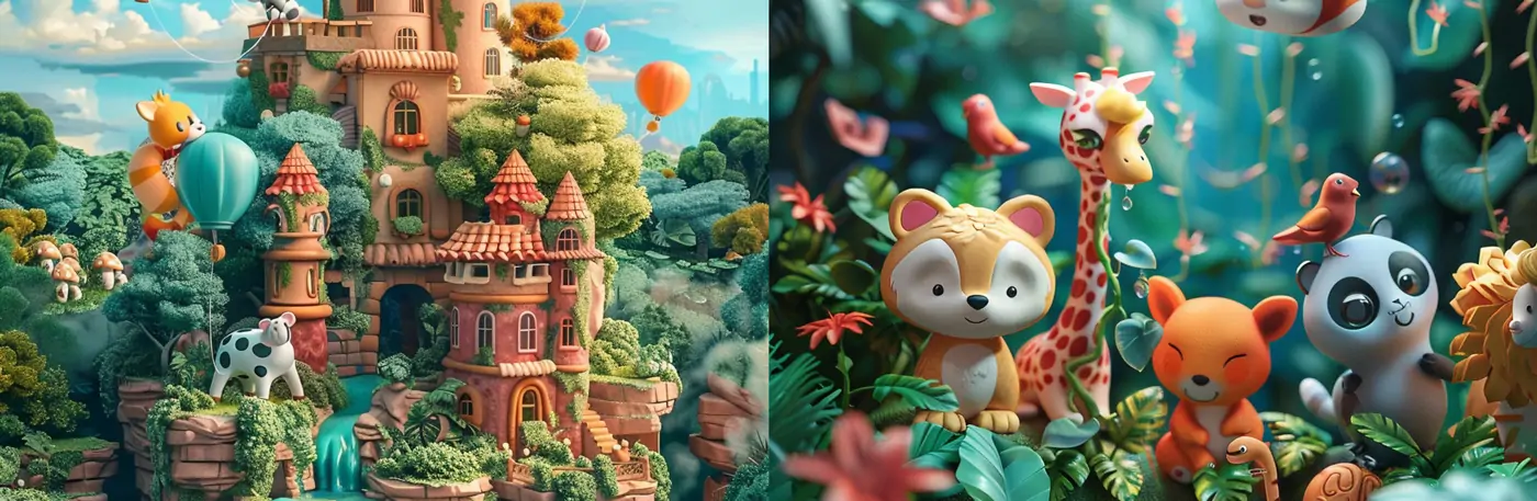 可爱三维童话动物世界场景midjourney关键词提示词咒语