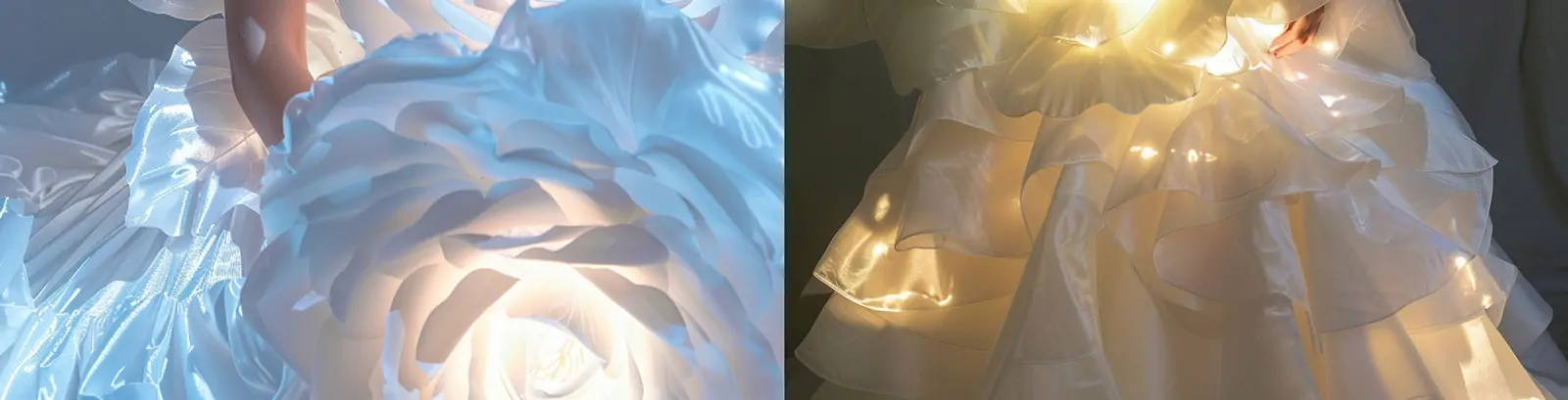 美女模特人物白色长裙发光体鲜花造型艺术写真婚纱摄影封面海报midjourney关键词咒语