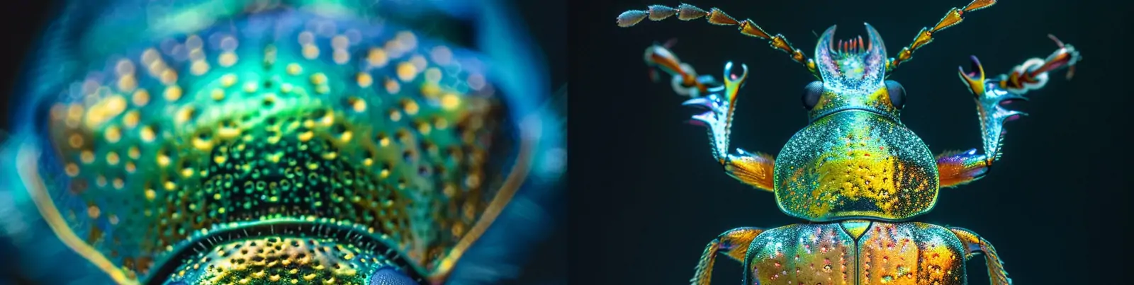 创意彩色渐变昆虫甲虫机械模型微距摄影海报midjourney关键词咒语