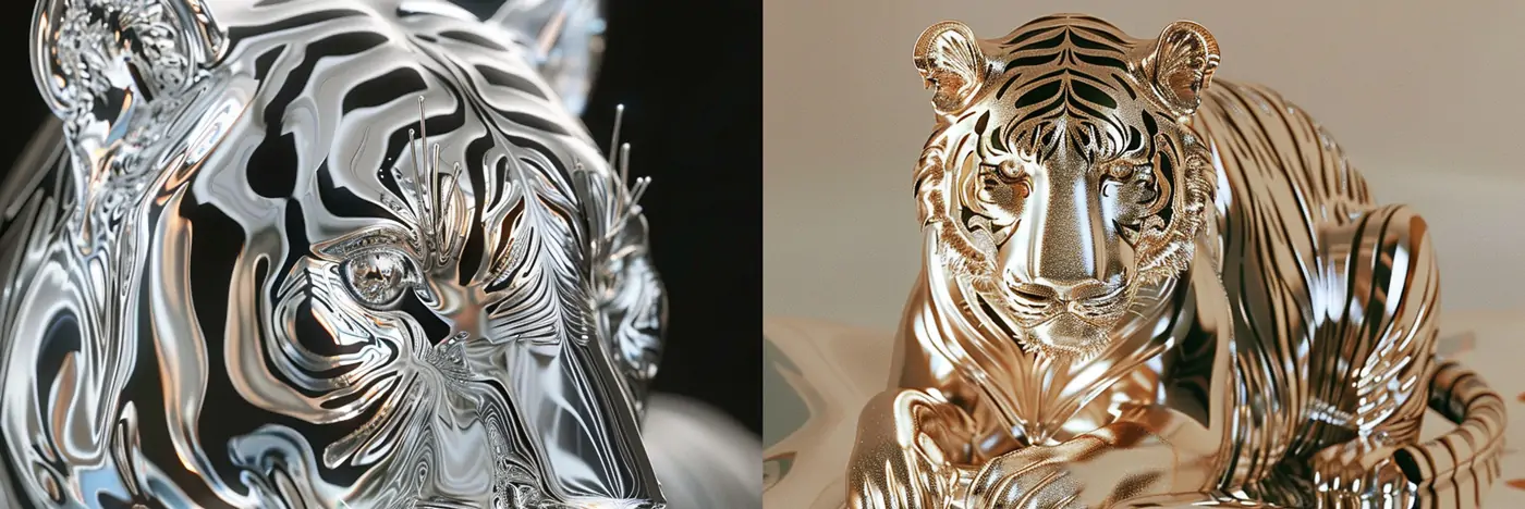 金属水晶不锈钢动物老虎Midjourney关键词提示词咒语