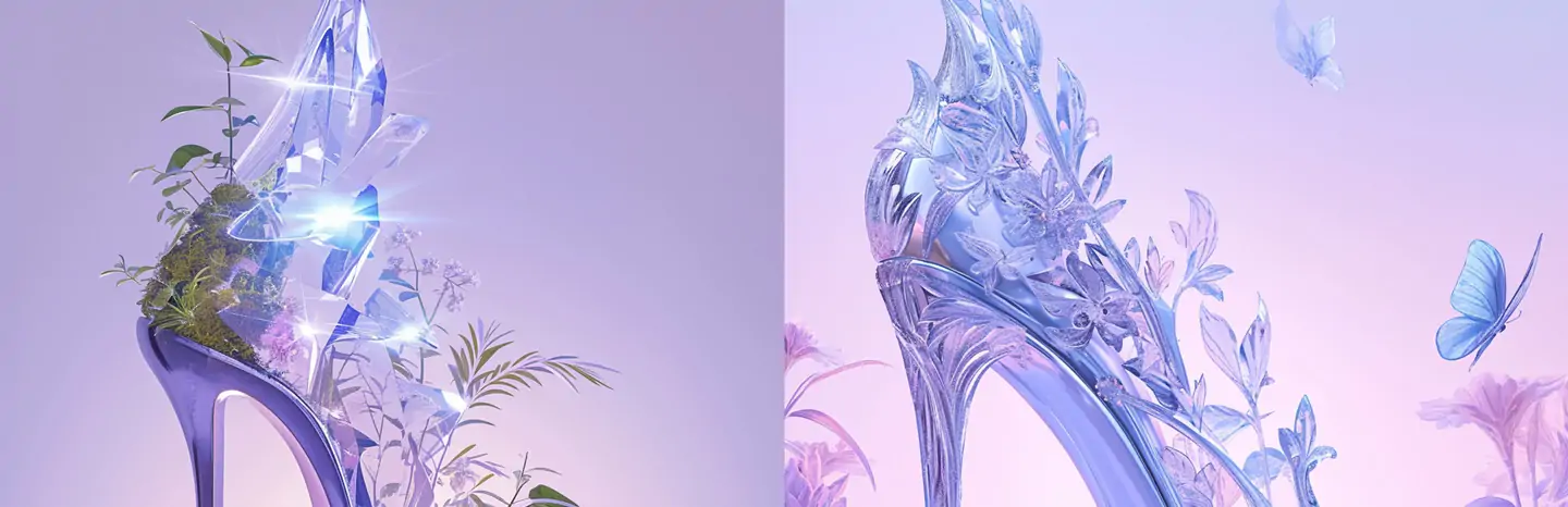 创意水晶透明玻璃舞鞋高根鞋Midjourney关键词提示词咒语