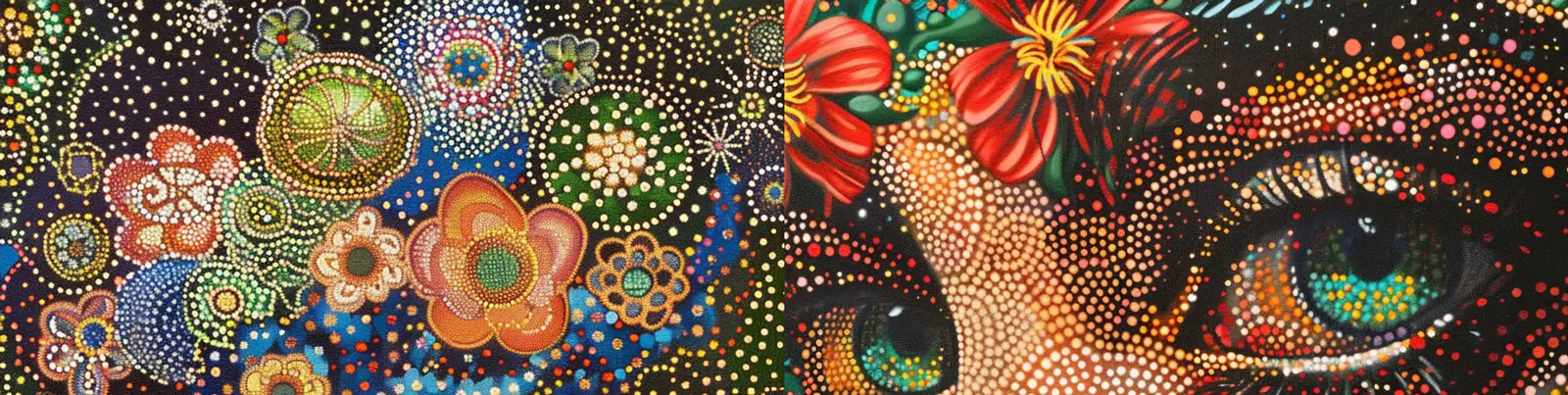 草间弥生风格鲜花植物莲华人物点画艺术图案背景midjourney关键词咒语