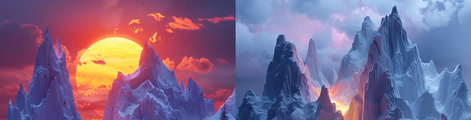 中国风3D立体粘土世界自然山脉雪山北极光场景等距艺术海报midjourney关键词咒语