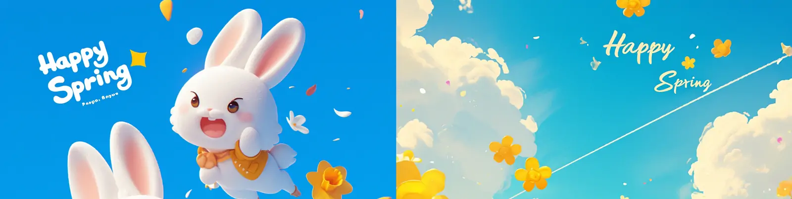 3D可爱趣味卡通兔子面包蓝天白云春天场景插图海报midjourney关键词咒语