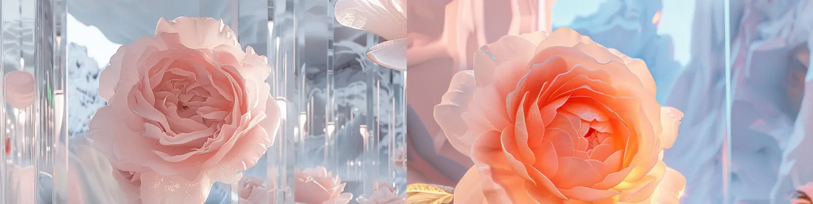 精美3D立体半透明鲜花粉色玫瑰圆形展台海报背景midjourney关键词咒语