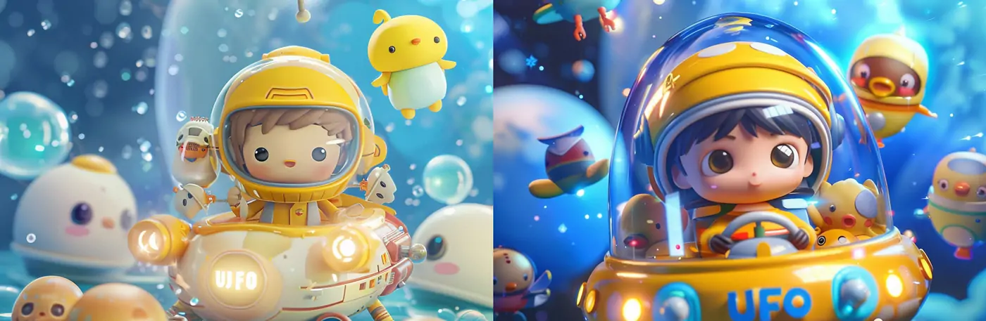可爱的太空飞船儿童飞行员宇宙场景midjourney关键词提示词咒语