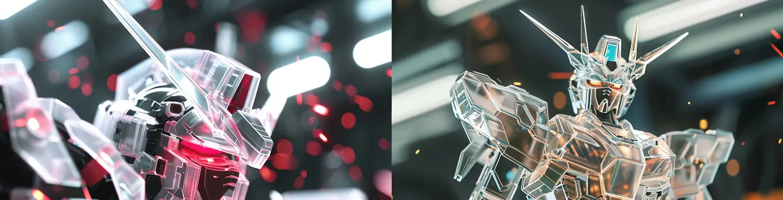 未来主义科幻半透明机甲机器人发光体机械模型摄影海报midjourney关键词咒语