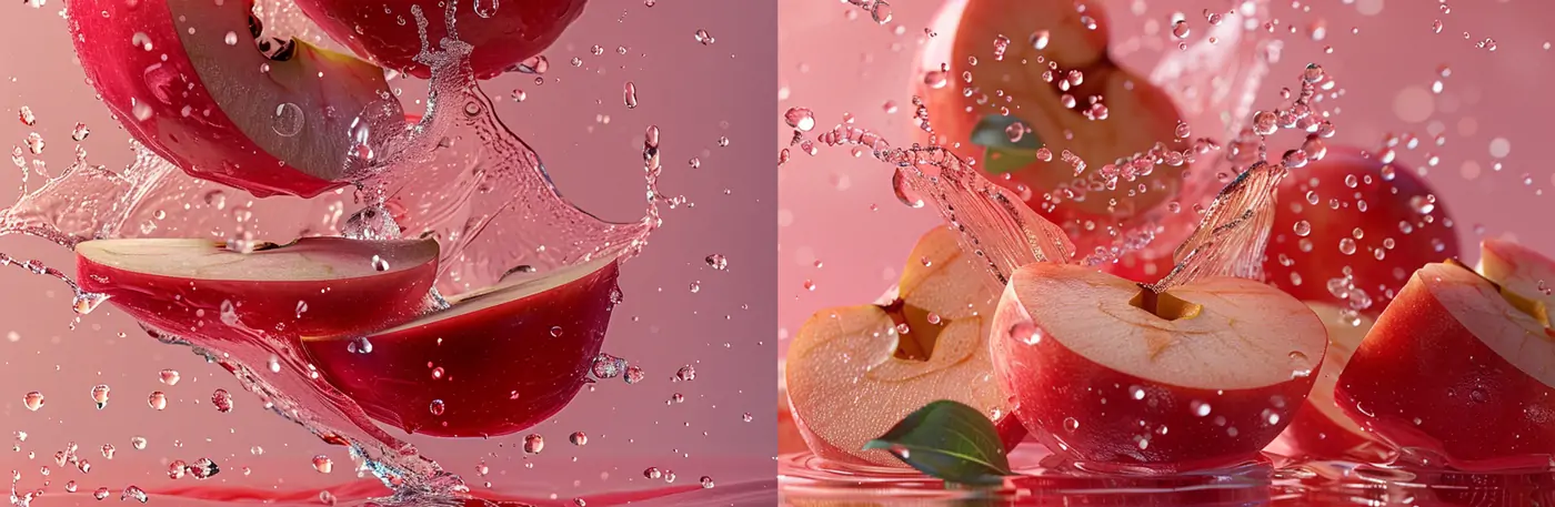 新鲜水果苹果果汁效果midjourney关键词提示词咒语