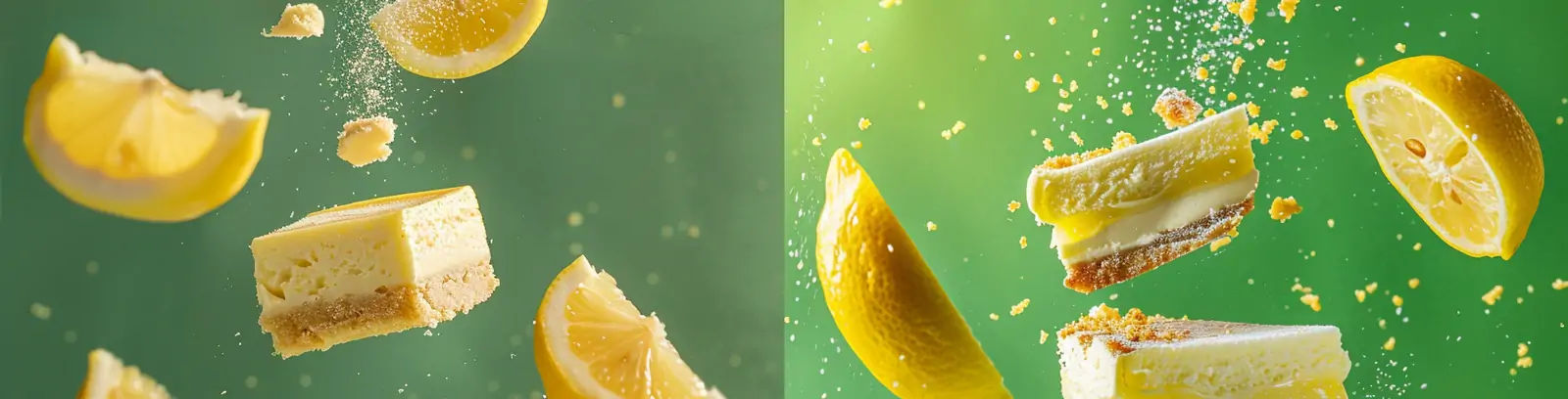 创意柠檬芝士蛋糕切片飞舞产品广告摄影海报midjourney关键词咒语