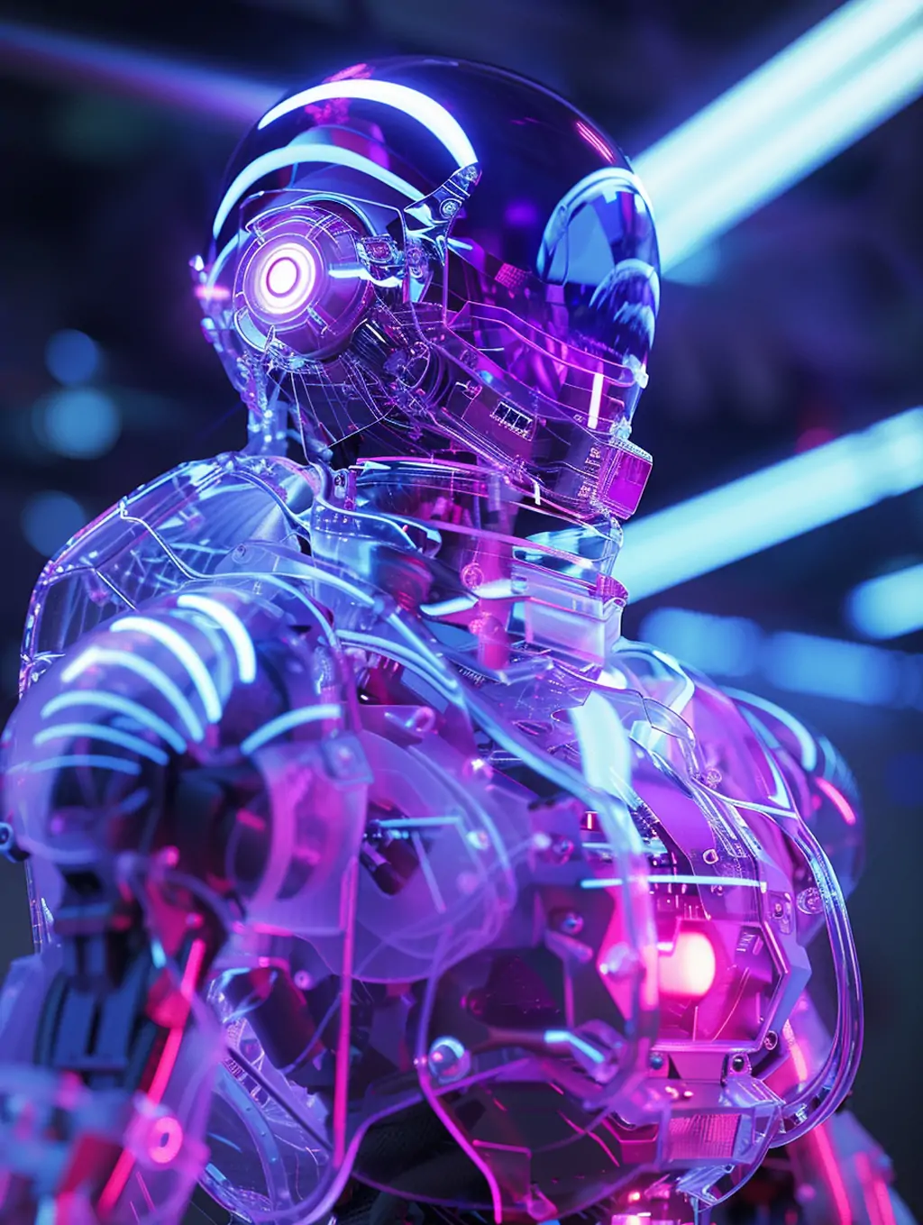 未来主义科幻半透明机甲机器人发光体机械模型摄影海报midjourney关键词咒语 - Ai宇宙吧--Ai宇宙吧-