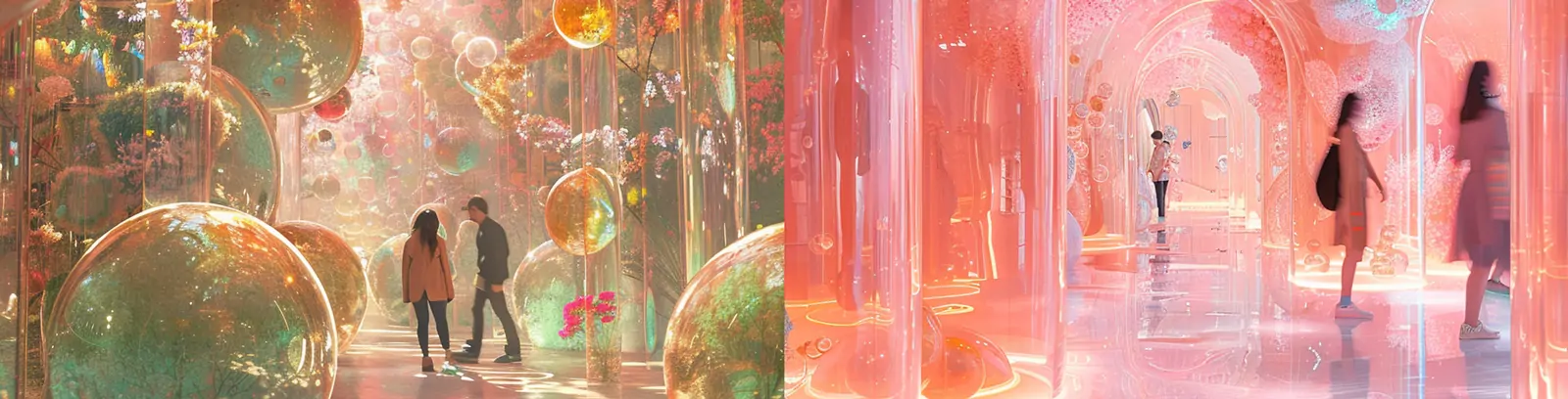 彩色梦幻半透明气球鲜花气泡结构空间摄影海报midjourney关键词咒语