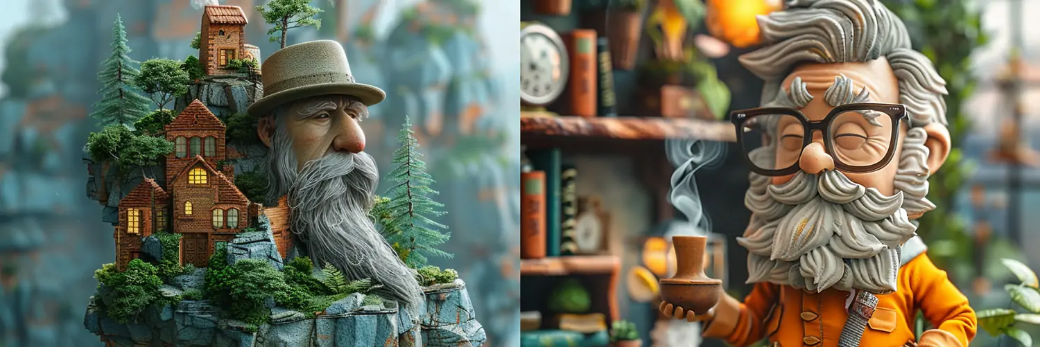 黏土风格旅行人物三维立体卡通形象Midjourney关键词提示词咒语