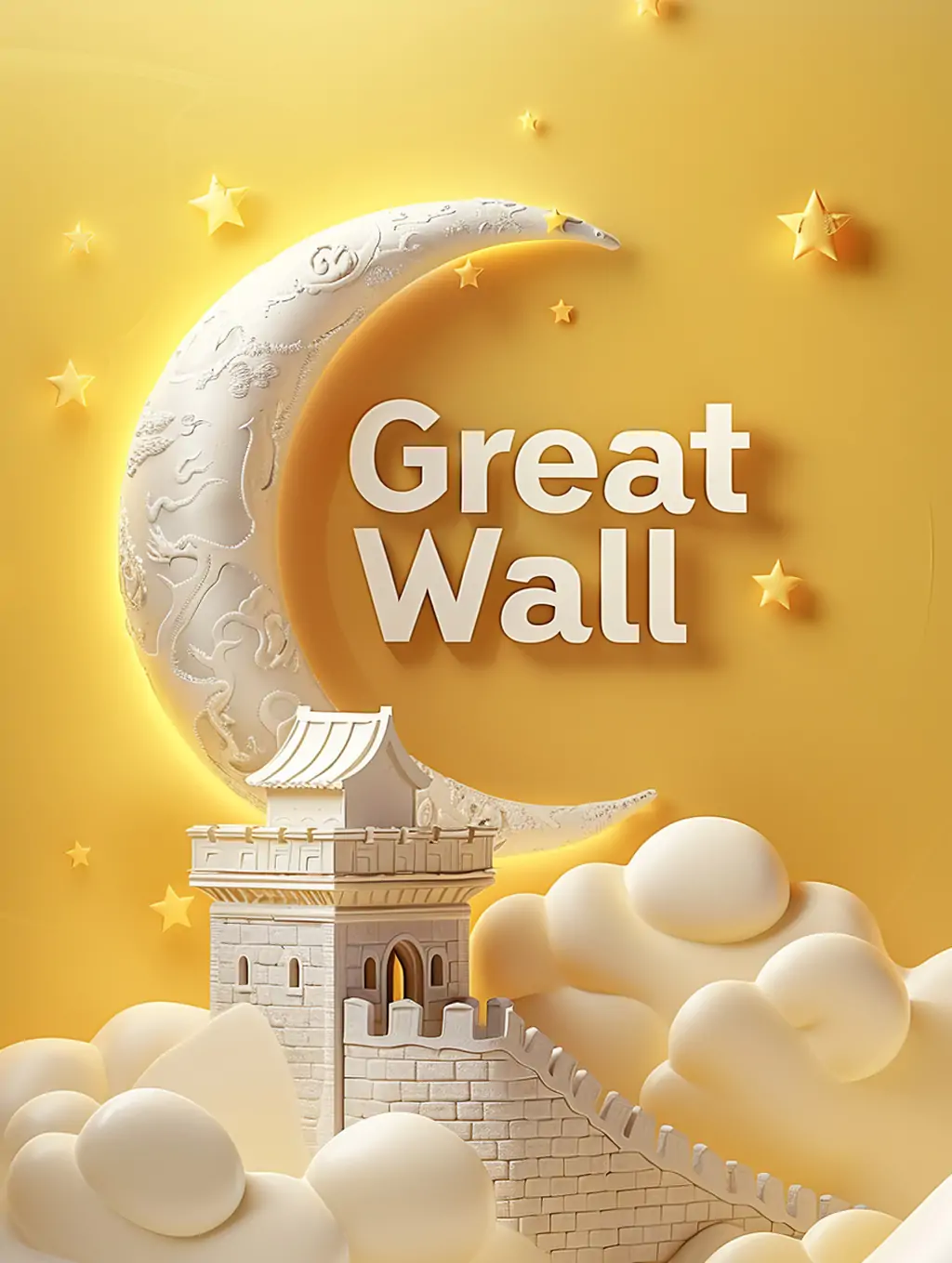 3D立体中国传统文化长城门楼建筑月亮场景模型海报midjourney关键词咒语 - Ai宇宙吧--Ai宇宙吧-