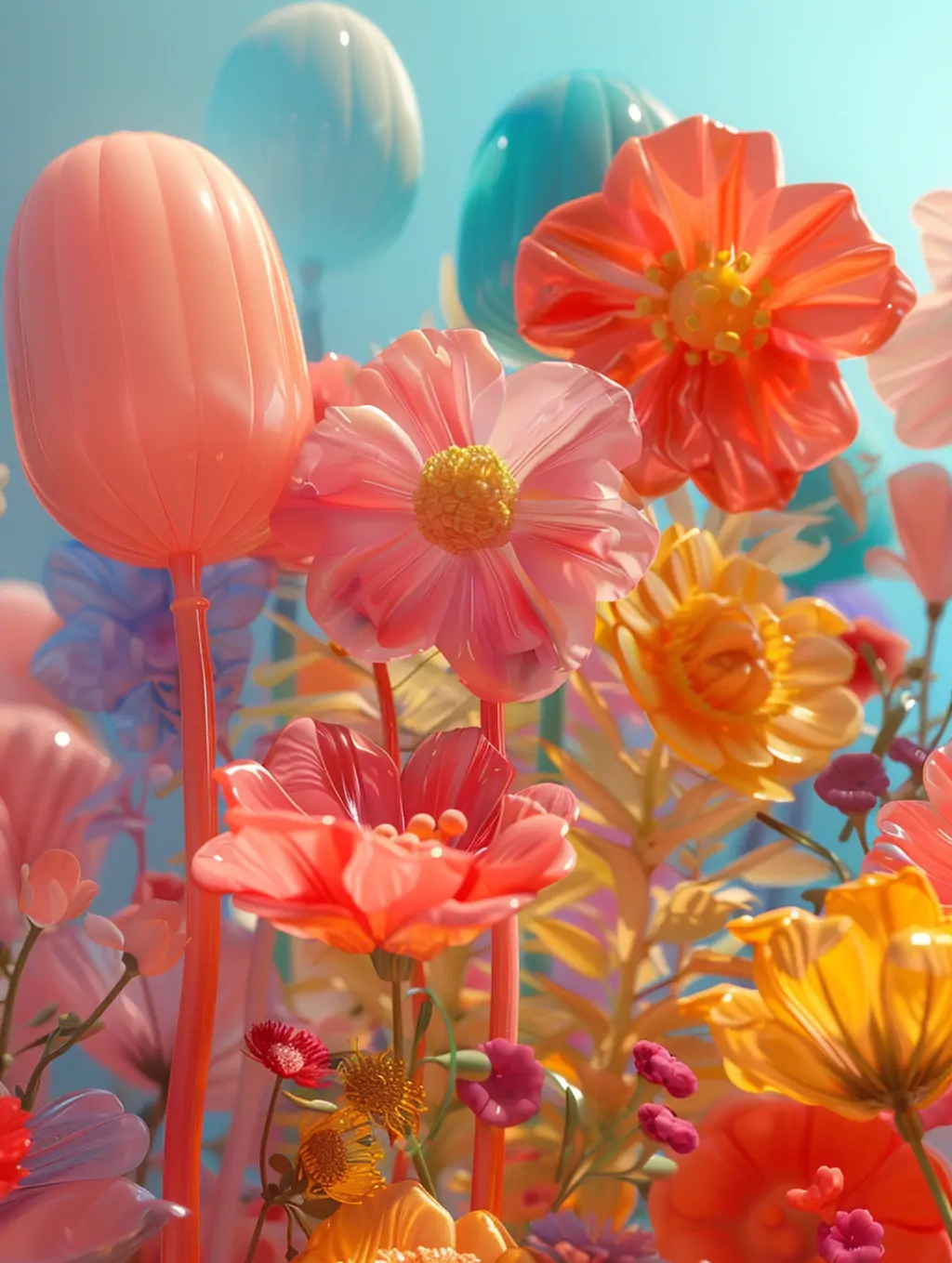 粉色芭比粉C4D充气气球鲜花形状艺术摄影海报midjourney关键词咒语 - Ai宇宙吧--Ai宇宙吧-