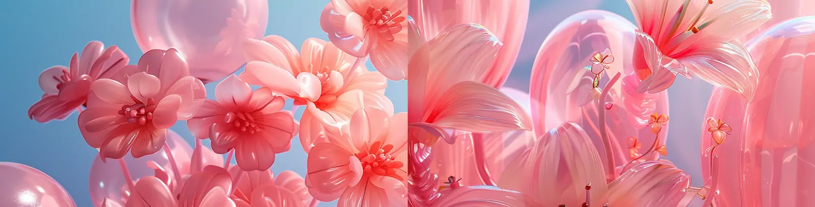 粉色芭比粉C4D充气气球鲜花形状艺术摄影海报midjourney关键词咒语