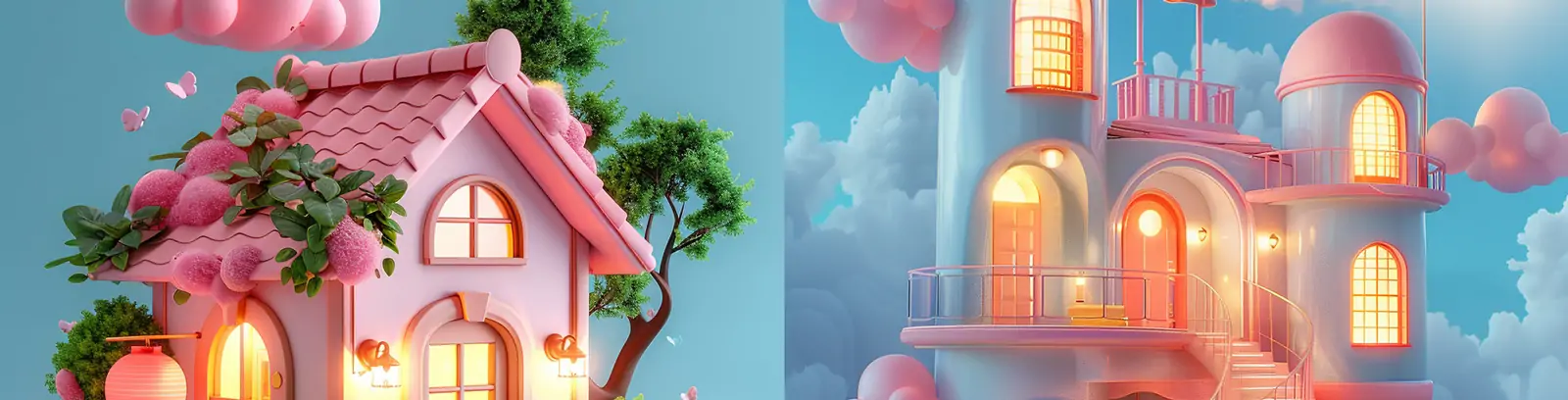 极简主义可爱梦幻游戏城堡建筑商店立体模型midjourney关键词咒语