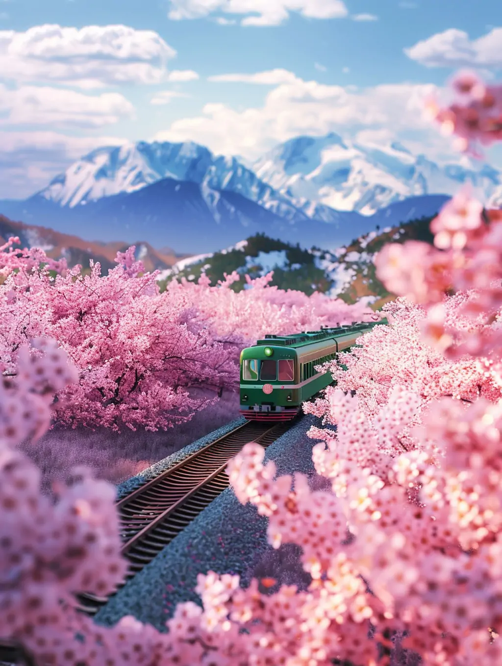 开向春天的火车桃花树林风景Midjourney关键词提示词咒语 - Ai宇宙吧--Ai宇宙吧-