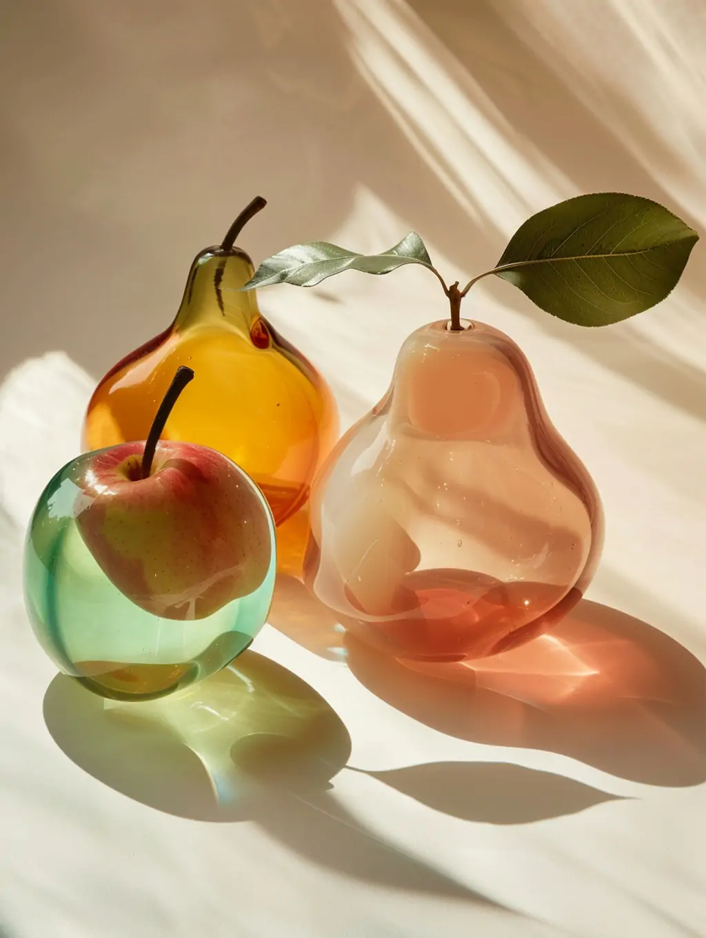 彩色透明玻璃水果苹果梨琥珀色有机形状立体模型midjourney关键词咒语 - Ai宇宙吧--Ai宇宙吧-