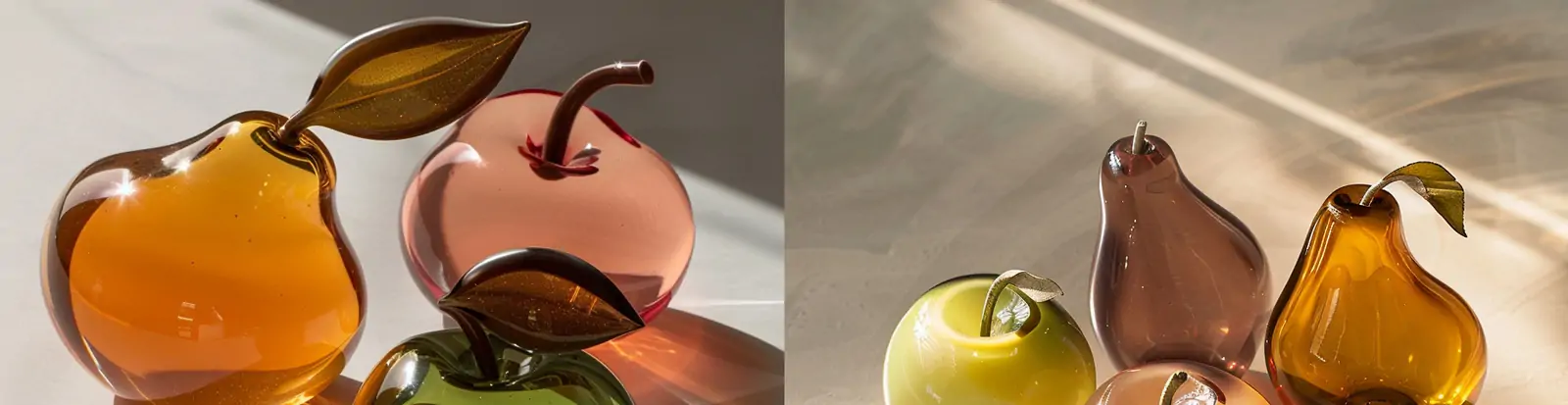 彩色透明玻璃水果苹果梨琥珀色有机形状立体模型midjourney关键词咒语