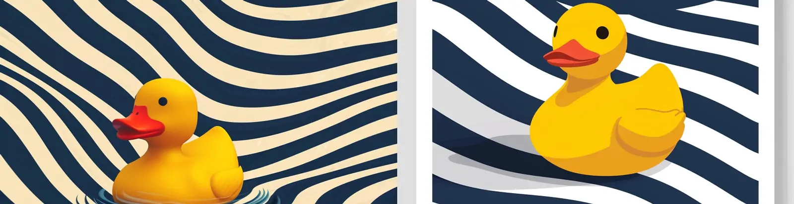 极简主义蓝白条纹小黄鸭波浪视觉效果海报midjourney关键词咒语