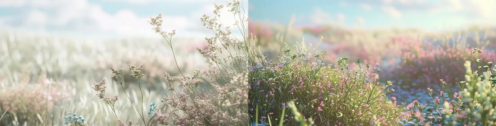 极简主义清新自然草地鲜花植物场景插图海报背景midjourney关键词咒语