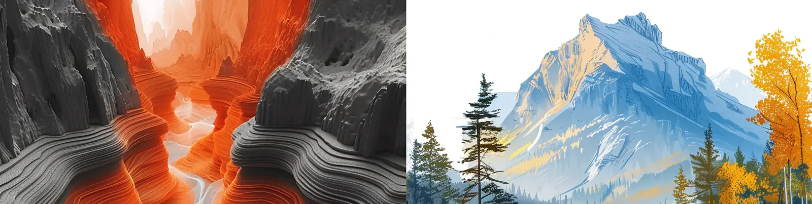 创意彩色渐变抽象艺术线条轮廓山水风景插图海报背景midjourney关键词咒语