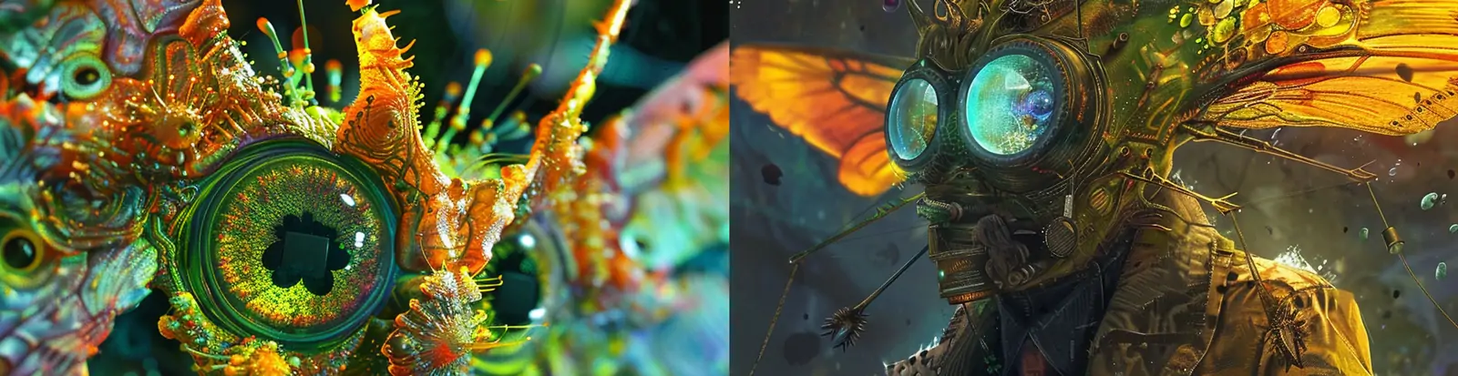 创意霓虹翼之王破碎眼睛反重力漂浮孢子摄影海报midjourney关键词咒语