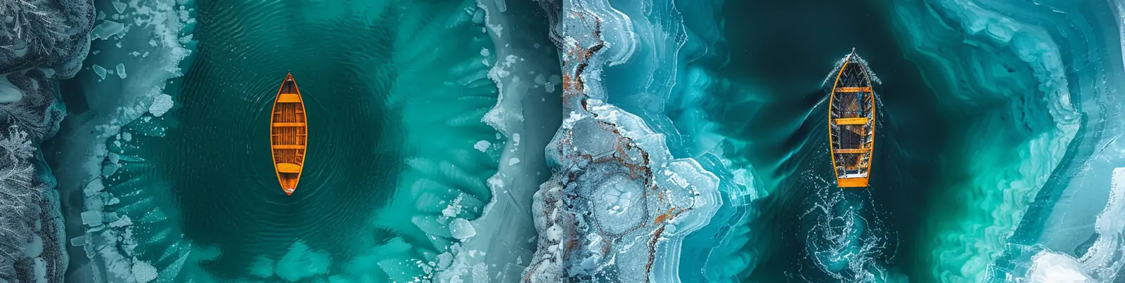 蓝色海水冰湖小船深渊俯视图摄影海报midjourney关键词咒语