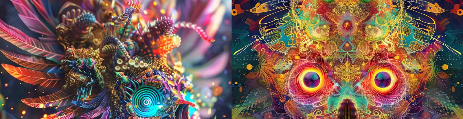 创意霓虹翼之王破碎眼睛反重力漂浮孢子摄影海报midjourney关键词咒语