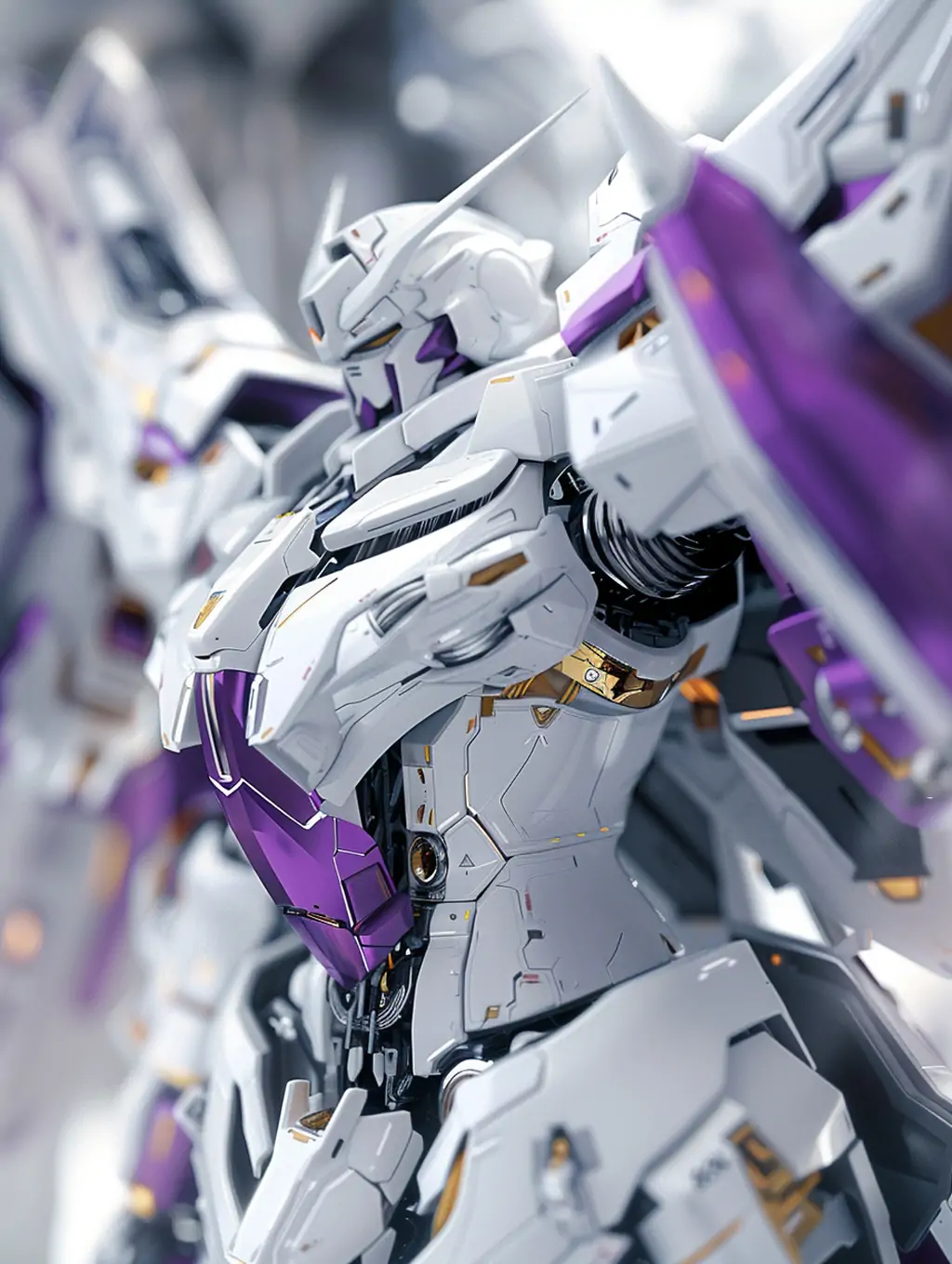 未来主义白紫色科幻机甲机械机器人机翼特写镜头摄影海报midjourney关键词咒语 - Ai宇宙吧--Ai宇宙吧-