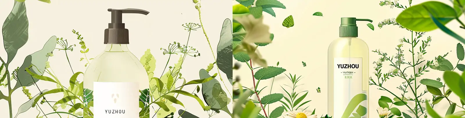 绿色天然有机鲜花植物洗发水洗护产品广告插图海报midjourney关键词咒语