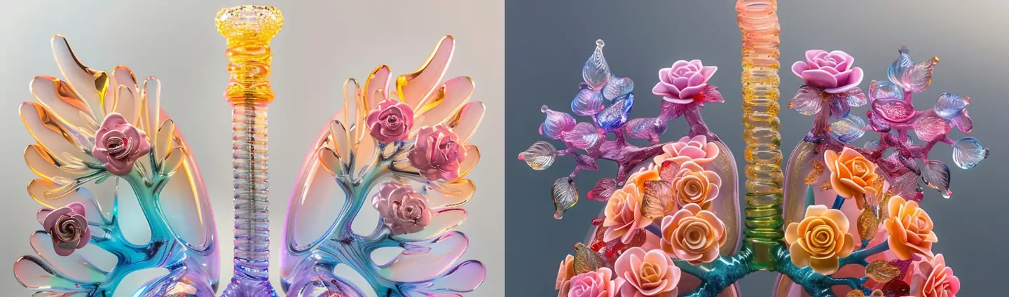 创意紫色渐变透明鲜花人体器官肺部结构翅膀摄影海报midjourney关键词咒语