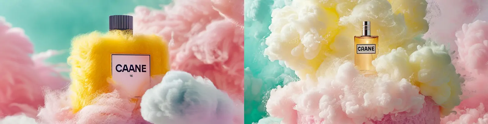 创意蓬松渐变彩色云朵香奈儿香水广告商业摄影海报midjourney关键词咒语