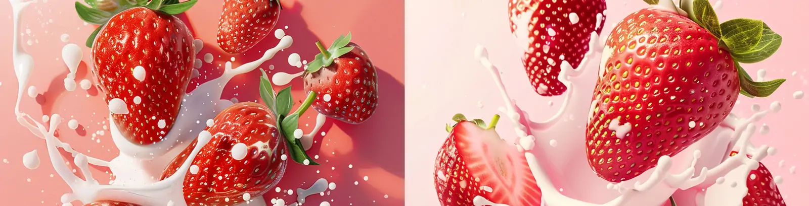 创意草莓牛奶水花飞溅生鲜水果电商广告摄影海报midjourney关键词咒语