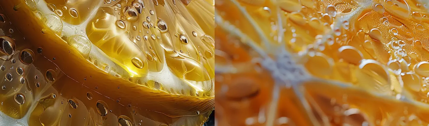 超现实主义新鲜水果橙子柠檬片微距特写摄影广告海报midjourney关键词咒语