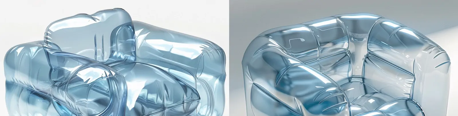 蓝色透明轻盈柔软充气沙发产品展示广告摄影海报midjourney关键词咒语