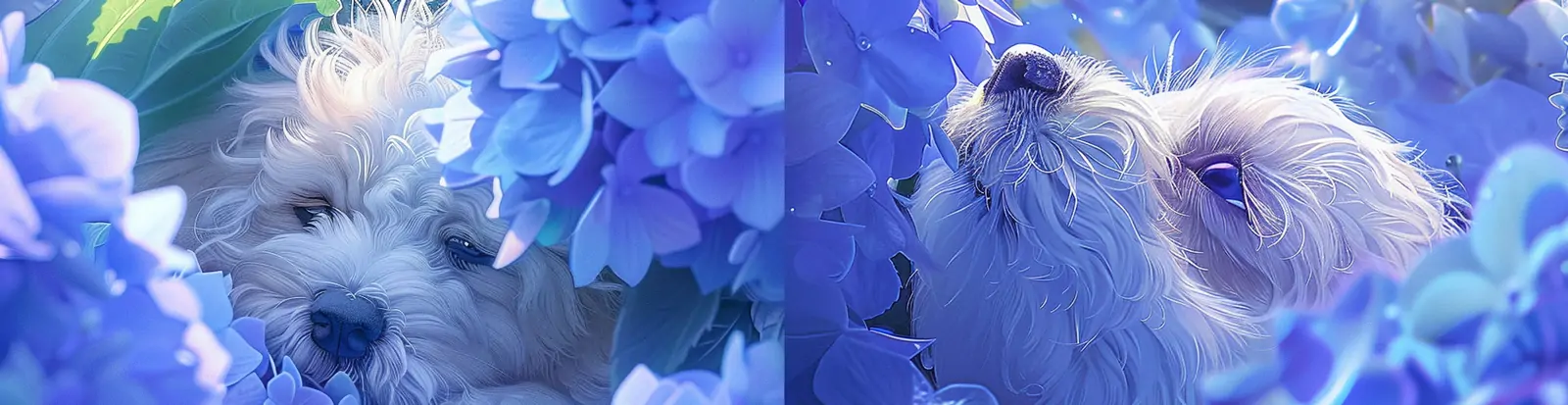 可爱毛茸茸小狗在巨大绣花球中间特写摄影海报midjourney关键词咒语