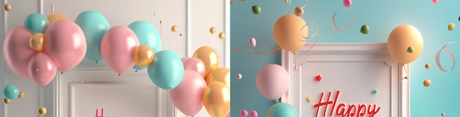 生日快乐彩色气球礼物蛋糕蜡烛背景墙庆祝场景摄影海报midjourney关键词咒语