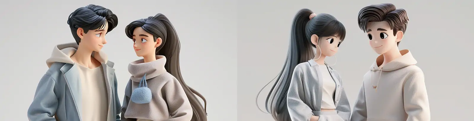 3D立体可爱卡通情侣角色人物插图海报midjourney关键词咒语