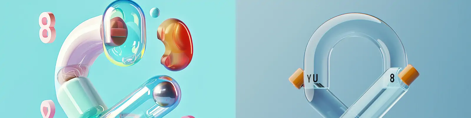 创意彩色透明玻璃管3D立体数字8广告海报构图midjourney关键词咒语