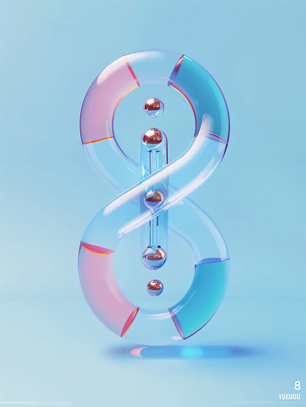 创意彩色透明玻璃管3D立体数字8广告海报构图midjourney关键词咒语 - Ai宇宙吧--Ai宇宙吧-